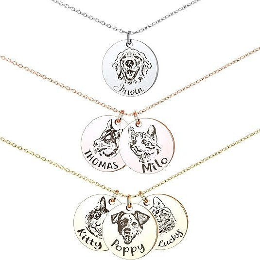 Pet sketch engraving necklace